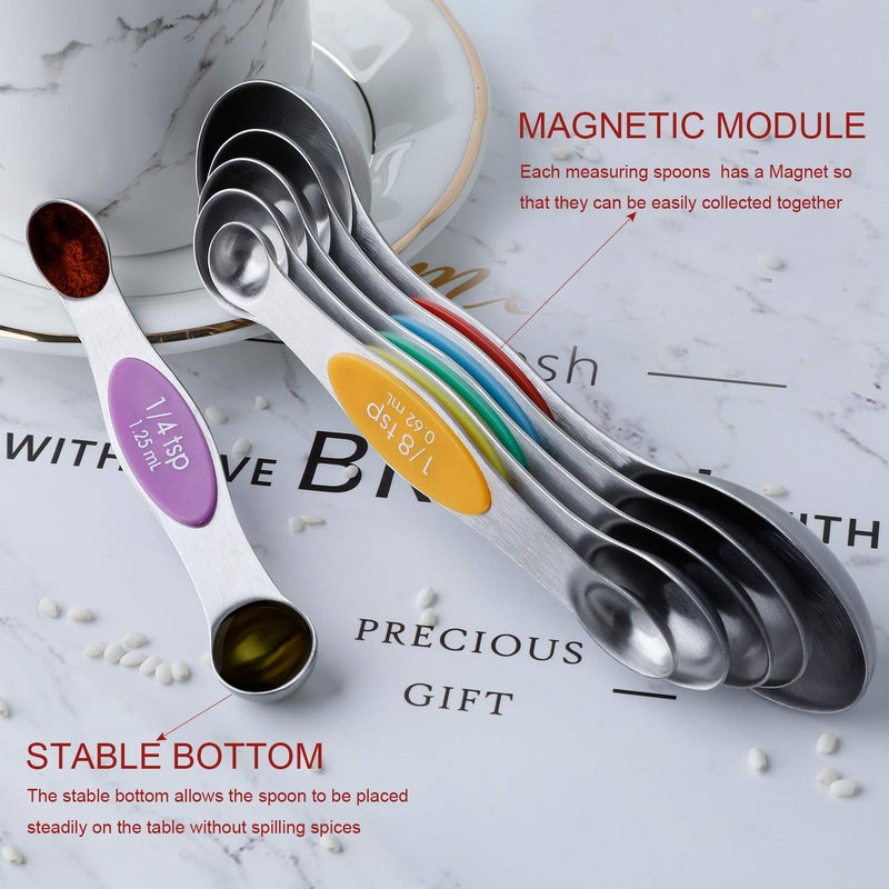 YellRin Magnetic Measuring Spoons Set Stainless Steel Stackable Dual Sided Teaspoons and Tablespoons for Measuring Dry and Liquid Ingredients Set of 6 - Image 2